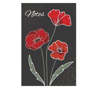 Cute Notebook, Red Poppies And Olive Leaves On Cover, Title And Binding In White, 120 Pages On 60 Sheets White Paper