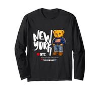 Cute NYC Teddy Bear- Cool USA New York Teddy Bear Cartoon Maglia a Manica