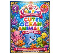 Cute Ocean Animals Coloring Book: 40 Fun & Easy Sea Creature Coloring Pages for Kids Ages 3-8