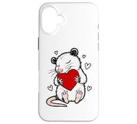 Cute Opossum Holding Heart Valentine Love Graphic Custodia per iPhone 16 Plus