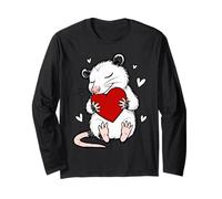 Cute Opossum Holding Heart Valentine Love Graphic Maglia a Manica