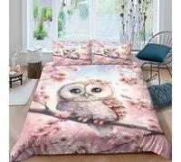cute owl sittingSet Di Copripiumino morbida microfibra 3 Pezzi stampa di 3D cerniera nascosta spring cherry blossoms copripiumino con federe traspirante ultra morbido for coppie Super king（260x220cm）