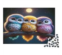 Cute Owl Trio Night 1000 Pezzi Cartone Extra Spesso Pacchetto Puzzle Per Adulti Sfida Del Gioco Educativo Decorazione Murale Idea Regalo 52x38cm/1000pcs