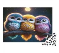 Cute Owl Trio Night Puzzle 1000 Pezzi Carta Ecologica Per Bambini, Puzzle Relax Mentale, Divertimento Dopo Scuola, Puzzle Miglior Valutato Rapporto Qualità-Prezzo 52x38cm/1000pcs