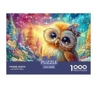 Cute Owl with Bow & Glasses in Starry Woods Puzzle Da 1000 Pezzi Owl Ideale Per Il Piacere Familiare, Adulti E Bambini 52x38cm/1000pcs