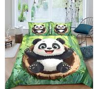 Cute panda babycopripiumino morbida microfibra 3 Pezzi stampa 3D con cerniera Cartoon illust Set Di Copripiumino con federe per cuscini soffice for bambini e adolescenti Super king（260x220cm）