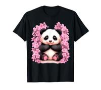 Cute Panda Cherry Blossom Kawaii Aesthetic Pink Cherry Maglietta