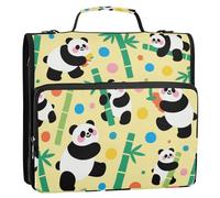 Cute Panda Colorato Polka Dot Giallo Verde 3 Anelli 3,8 cm Organizzatore Raccoglitore con Manico e Tracolla Rimovibile Laege Capacità Portfolio Organizer per Scuola/Ufficio Clip de