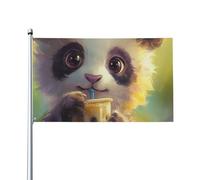 Cute Panda Drinking Bubble Tea Bandiere Colore Vivido Flag Resistente Alle Intemperie Bandiera Per Interno Esterno Festival Cortile 90X150Cm