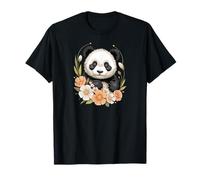 Cute Panda Love Flower Animal Black And White Bear Maglietta