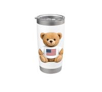 Cute Patriotic Teddy Bear American Flag Ilustration Graphic Bicchiere termico in acciaio inox doppia parete