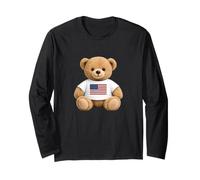 Cute Patriotic Teddy Bear American Flag Ilustration Graphic Maglia a Manica