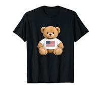 Cute Patriotic Teddy Bear American Flag Ilustration Graphic Maglietta