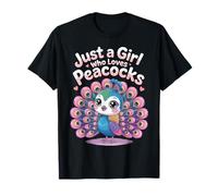 Cute Peacock Bird Art with Pink Feathers for Girls Kids Maglietta