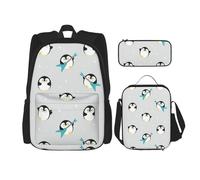 Cute Penguin 1 borsa a tracolla doppia con borsa per il pranzo e astuccio, adatta per lo shopping, sport all'aria aperta