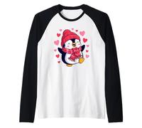 Cute Penguin Beanie Love Hearts Sciarpa San Valentino Maglia con Maniche Raglan