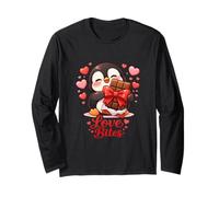 Cute Penguin Chocolate Valentine Love Bites Hearts Maglia a Manica