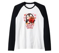 Cute Penguin Chocolate Valentine Love Bites Hearts Maglia con Maniche Raglan