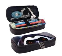 Cute Penguin Head Print Leather Flap Cosmetic Case, Cosmetic Bag, Zipper Storage Bag, Leather Flap Stationery Bag, Black, One Size, Nero , Taglia unica