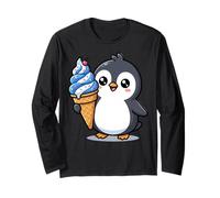Cute Penguin Holding Ice Cream Cone Cartoon Maglia a Manica