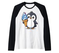 Cute Penguin Holding Ice Cream Cone Cartoon Maglia con Maniche Raglan