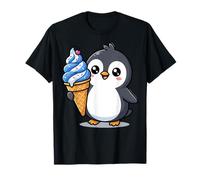 Cute Penguin Holding Ice Cream Cone Cartoon Maglietta