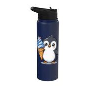 Cute Penguin Holding Ice Cream Cone Cartoon Stainless Steel Insulated Water Bottle