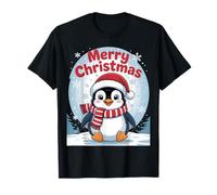Cute Penguin Merry Christmas Winter Holiday Snow Scene Maglietta