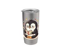 Cute Penguin Reading Book Lover Art Bicchiere termico in acciaio inox doppia parete