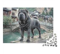 Cute Pet Dog 1000 Pezzi Puzzle Divertente Intrattenimento Creativo Shar Pei in Town Jigsaw GiocattoloPuzzle Antistress Per Bambini E Adulti 52x38cm/1000pcs