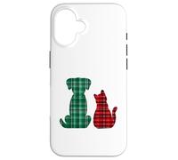 Cute Pets Cat Dog Christmas Holidays Buffalo Plaid XMAS Custodia per iPhone 16