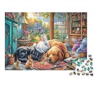 Cute Pets Scene 1000 Piece for Adults Kids Dog And Rabbits Resting Together Fun Present Activity for Home Wall Decor 70x50cm/1000pcs
