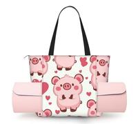 Cute Pig con stampa di cuore borsa da yoga da donna, grande borsa a tracolla da palestra