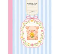 Cute Pig Holding a Flower Kawaii Aesthetic Composition Notebook: Wide-Ruled, 110 Pages, 7.5 x 9.25 In - adorable farm animal stationery