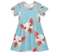 Cute Pig PinkBlue - Vestito estivo a maniche corte con protezione solare UPF50, 2T, Cute Pig Pinkblue, 4 anni