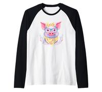 Cute Pig Portrait Farm Lover Graphic Blue Occhiali Giallo Maglia con Maniche Raglan