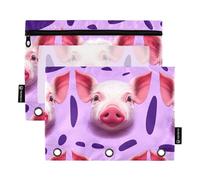 Cute Pig - Raccoglitore a 3 anelli, con cerniera, per la scuola, da donna, con tasche trasparenti, 24,9 x 18 cm, confezione da 2