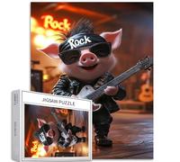 Cute Pig Rock Guitar Show - Puzzle da 1000 pezzi per adulti stile cartone animato Art puzzle impegnativo per attività familiari giochi colorati fai da te fai da te puzzle per la decorazione della casa