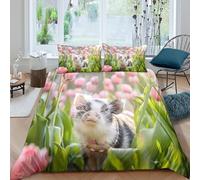 cute pigletSet Di Copripiumino 3 Pezzi stampa 3D cerniera nascosta spring garden style copripiumino con federa traspirante ultra morbido e traspirante for bambini adulti ragazzi Super king（260x220cm）
