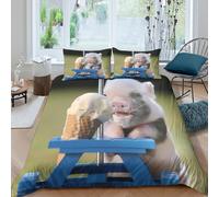 Cute pigletSet Di Copripiumino microfibra 3 Pezzi stampa di 3D cerniera nascosta Pet animal fun style copripiumino incluso federe aiosa ultra morbido e traspirante for bambini King（220x240cm）