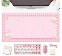 Simpatico tappetino da scrivania a quadri rosa fragola latte, tappetino per mouse Kawaii esteso tappetino per tastiera Kawaii XXL tappetino per computer portatile per scrivania, tappetino per mouse