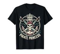 Cute Pirate Princess Skull Crown Cutlass Sword Caribbean Red Maglietta