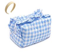 Cute Plaid Quilted Makeup Bag,Mini Gingham Cosmetic Toiletry Bags,Portable Aesthetic Travel Pouch Purse for Women