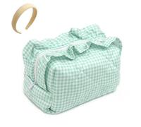Cute Plaid Quilted Makeup Bag,Mini Gingham Cosmetic Toiletry Bags,Portable Aesthetic Travel Pouch Purse for Women