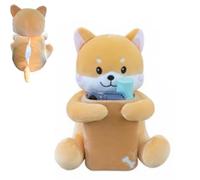 Cute Plush 2-in-1 Car Tissue Box & Trash Can, Adorable Dog Cartoon Design, Multifunctional Storage for Front/Back Seats & Armrest, Soft Decorative Animal Organizer (Yellow)