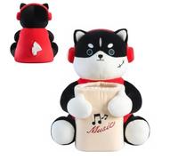 Cute Plush 2-in-1 Car Tissue Box & Trash Can, Adorable Dog Cartoon Design, Multifunctional Storage for Front/Back Seats & Armrest, Soft Decorative Animal Organizer (Red)