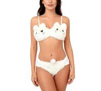 Cute Plush Bear Gathered Padded Bra And Panty Set,Plush Seductive Lingerie Underwear Brief,Anime Cozy Warm Lingerie