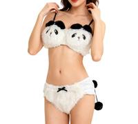 Cute Plush Bear Gathered Padded Bra And Panty Set,Plush Seductive Lingerie Underwear Brief,Anime Cozy Warm Lingerie
