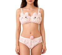Cute Plush Bear Gathered Padded Bra And Panty Set,Plush Seductive Lingerie Underwear Brief,Anime Cozy Warm Lingerie