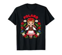 Cute Poland Girl Traditional Folk Dress Flowers Kids Polish Maglietta